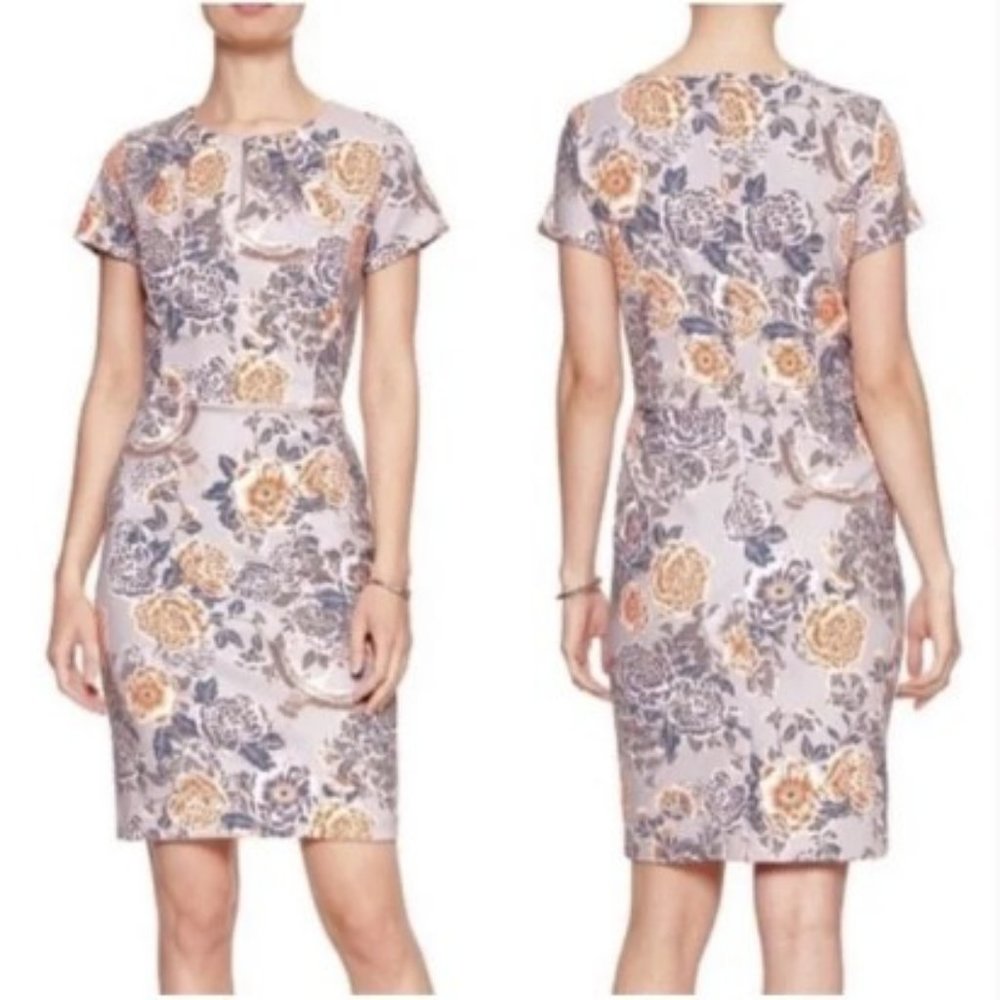 Banana Republic Factory Floral Crane Cap Sleeve Sheath Dress